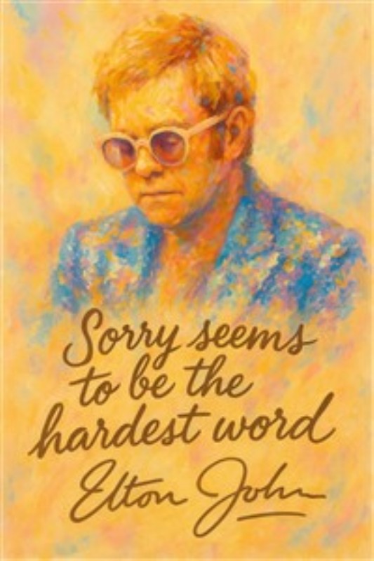 Elton John: Den Sværeste Undskyldning - Oplev den dybtfølte stemning fra Elton Johns ikoniske sang i denne kunstneriske gengivelse. Værket indfanger følelsen af sårbarhed og længsel, perfekt til at tilføje personlighed til dit rum.