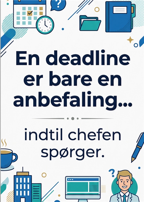 Deadline? Bare en anbefaling! - Tilføj lidt humor til dit hjemmekontor med denne plakat, der minder os om, at deadlines er mere end blot anbefalinger. Perfekt til arbejdspladsen eller ethvert rum, hvor du har brug for at tage livet lidt mindre alvorligt.