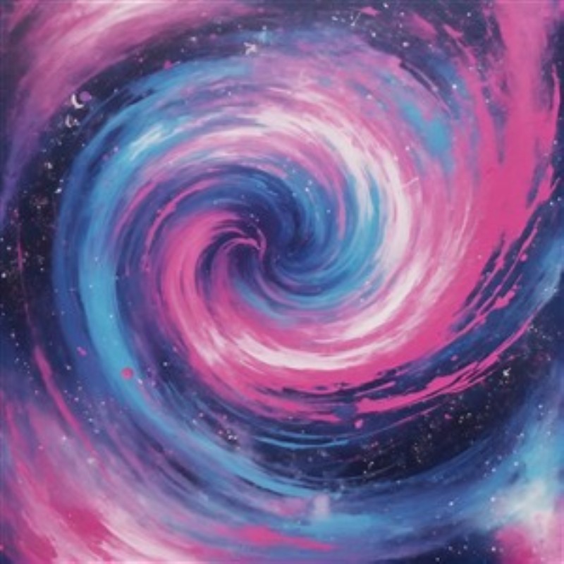Galaktisk Spiral: Farverig Ekspression - Oplev skønheden af universet med dette farverige abstrakte maleri, der fanger en spiralformet galakse i nuancer af blå, pink og lilla. Det tilbyder en drømmende atmosfære, perfekt til at bringe liv til enhver væg.