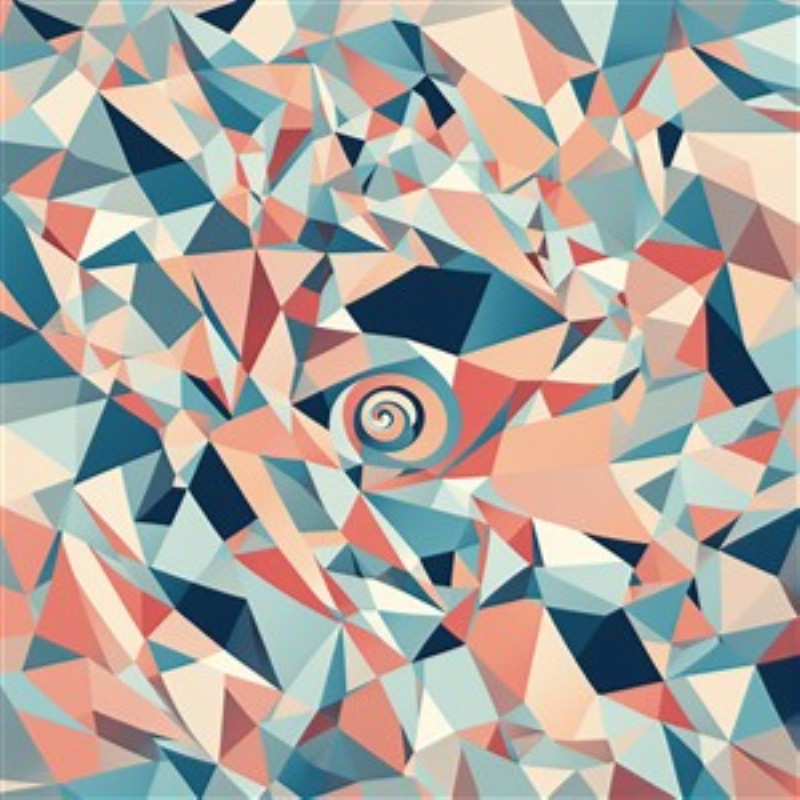 Farverig Spiral i Geometrisk Abstraktion - Oplev skønheden i denne farverige abstrakte kunst, der kombinerer bløde farver og geometriske former med en fascinerende spiral i centrum. Perfekt til at tilføje liv og dynamik til dit hjem.