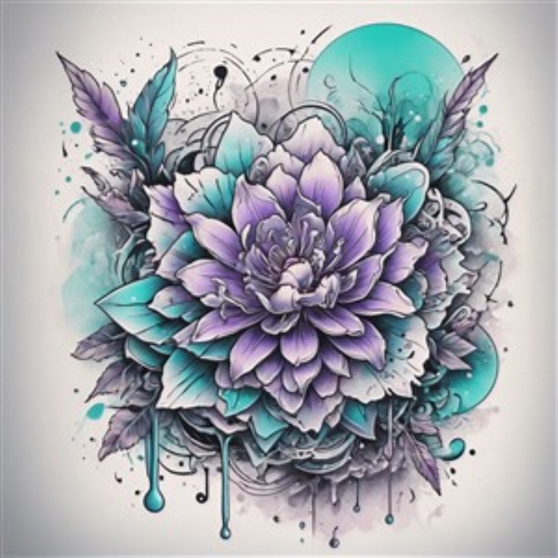 Farverig Grafisk Blomst med Lilla Nuancer - Oplev skønheden i denne farverige grafiske blomsterkunst, der forener nuancer af lilla og turkis. Det levende design bringer liv og energi til ethvert rum, perfekt til den kreative sjæl.
