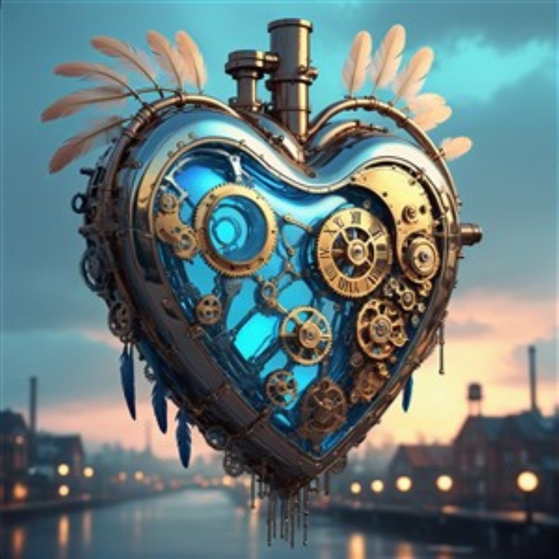 Steampunk Hjerte med Mekaniske Gear - Oplev det betagende steampunk-hjerte, der smelter romantik og teknologi sammen. Med sin glitrende blå belysning og detaljerede gear indebærer det skønhed og futuristisk æstetik, perfekt til enhver moderne indretning.