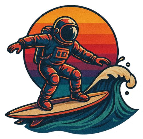Astronaut Surfing at Sunset
