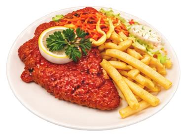 Paneret kylling med pommes frites