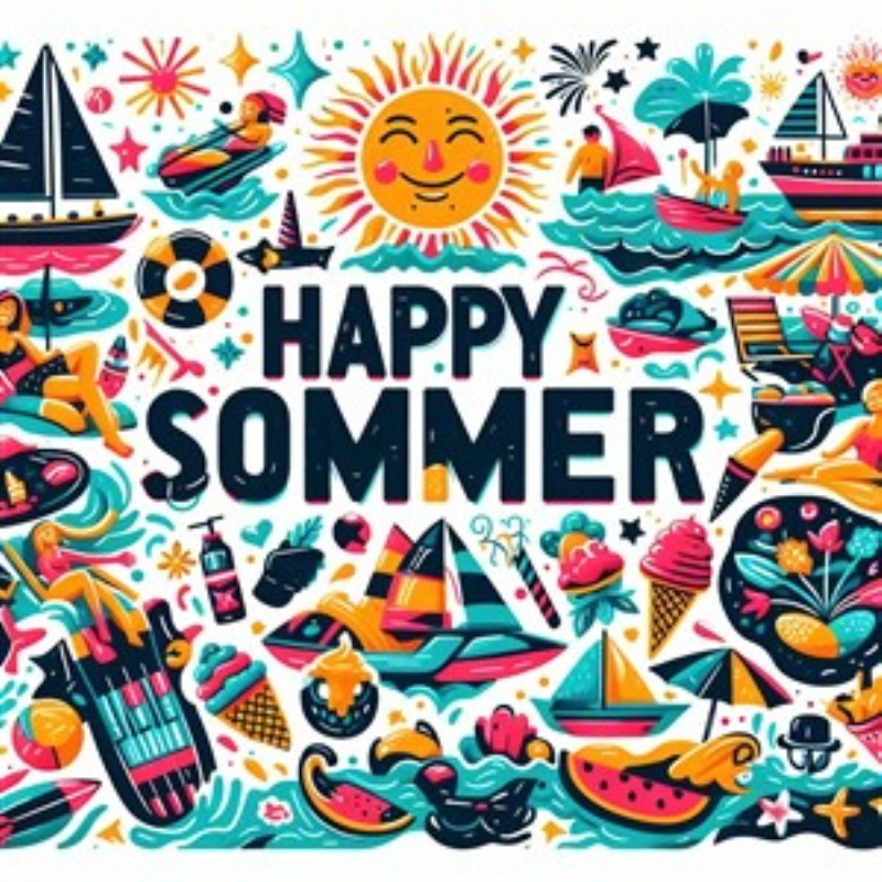 Glædelig Sommerfest i Farver - Oplev en sprudlende sommerstemning med dette farverige kunstværk, der hylder solfyldte dage ved stranden og sjove aktiviteter. Perfekt til at bringe liv og glæde ind i dit hjem.